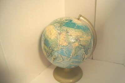 Vintage 12'' Rand McNally World Portrait Globe Raised Topography Stand 