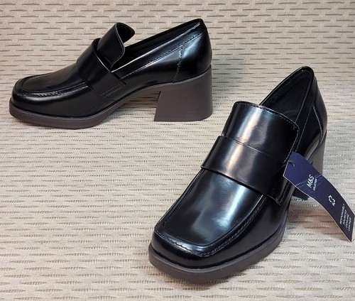 M&S Echtleder Halbschuhe mit Blockabsatz ~ Größe 5,5 ~ schwarz (UVP 55 £) - Bild 2 von 7