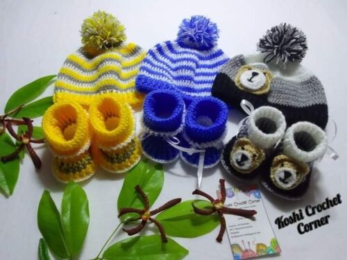 100% HANDMADE BABY HAT & SHOES NEW BORN 0-3 KNITTING SOFT COMFORT FREE SHIPPING - Picture 1 of 6