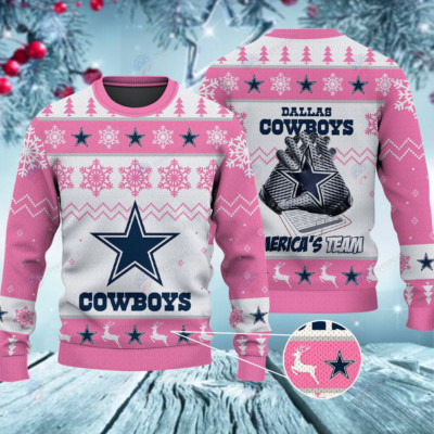 Cowboys America s Team Snowflakes Pink Ugly Christmas Sweater XS-5XL