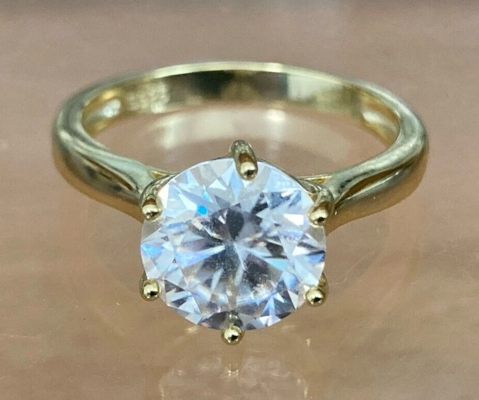 Moissanite Diamond Ring 9mm Round 3ct Stone 14k Gold Plated Sizes 6 to 10 US - Image 3 of 4