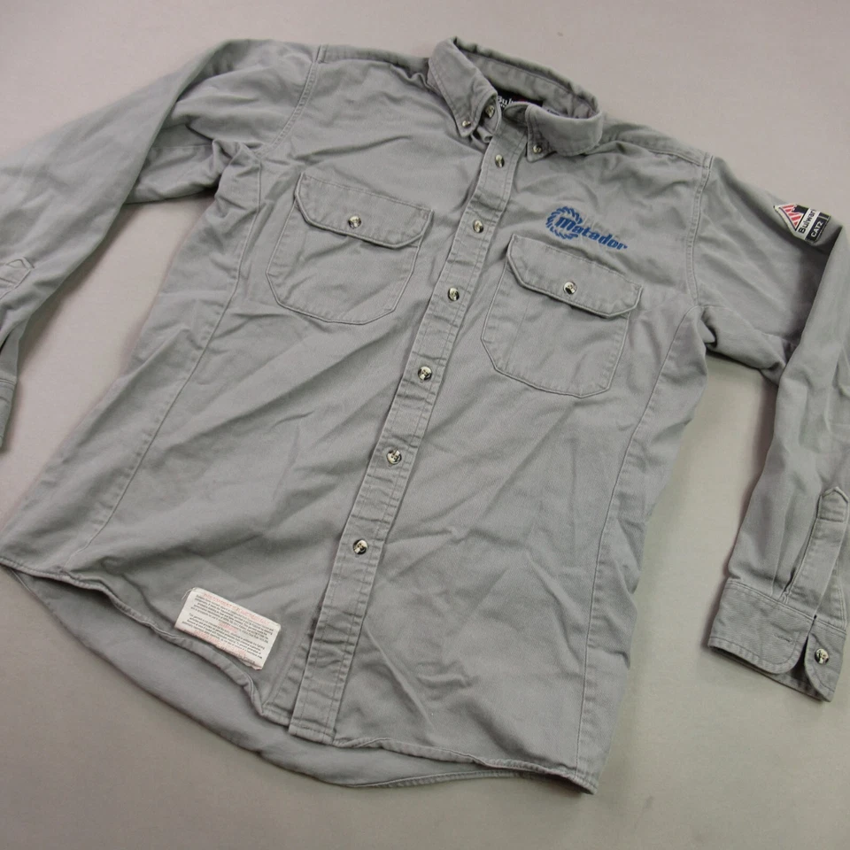 Рубашка мужская Bulwark средний размер с длинным рукавом карманы на пуговицах огнестойкая FR серая - Изображение 2 из 4