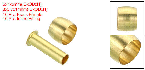 【YOURNUS】Ferrule Taping Long Sleeve 6mm Tube OD Brass Compression Sleeves Ferrules Brass Ferrule