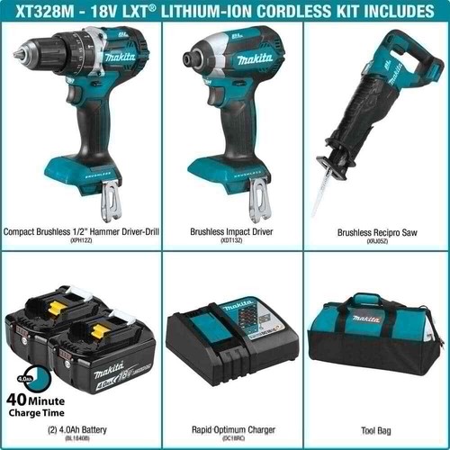Makita Hammer Drill, Impact Driver, Reciprocating Saw Combo Kit 18V LXT Li-Ion - Picture 2 of 12
