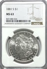 1881 S $1 Morgan Silver One Dollar MS63 San Francisco NGC