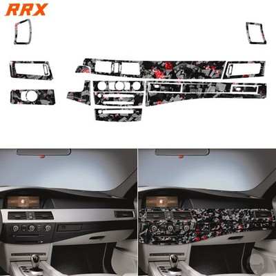 17Pcs Red Forged Carbon Fiber Dashboard Panel Cover For BMW 5 Series E60 2004-10