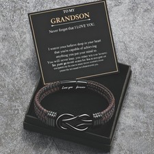 Mens PU Leather Wristband Bangle Bracelet Valentines Gift for Boyfriend Husband