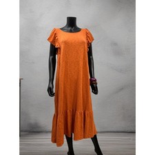 J.Crew Re-Imagined Cotton Ruffle Sleeve Midi Dress Orange Boho Casual M