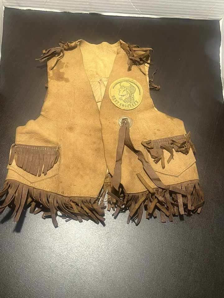 Chaleco DAVY CROCKETT Vintage con Flecos Niño Niños Vaquero Western Gamuza Cuero Foto 2 de 4