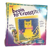 Quincrafts Begin to Crosstitch Cat 16003 6"x6" Ages 6 Open Box missing needle