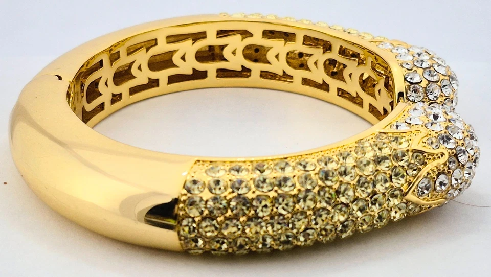 Joan Boyce Gold Tone Kissable, Pave Crystal Cuff w Yellow and White Rhinestones. - Image 3 of 4