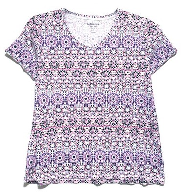 Croft & Barrow Classic Tee Pink Purple White Geometric Print T-Shirt size L