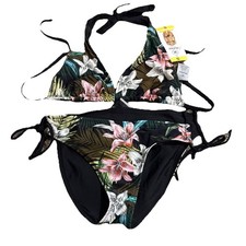 NWT Women's HURLEY Black Floral Bikini Swimsuit Size Small