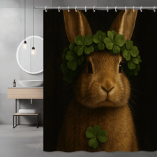 Cute Bunny Shower Curtain with Clover Design for Kids and Easter