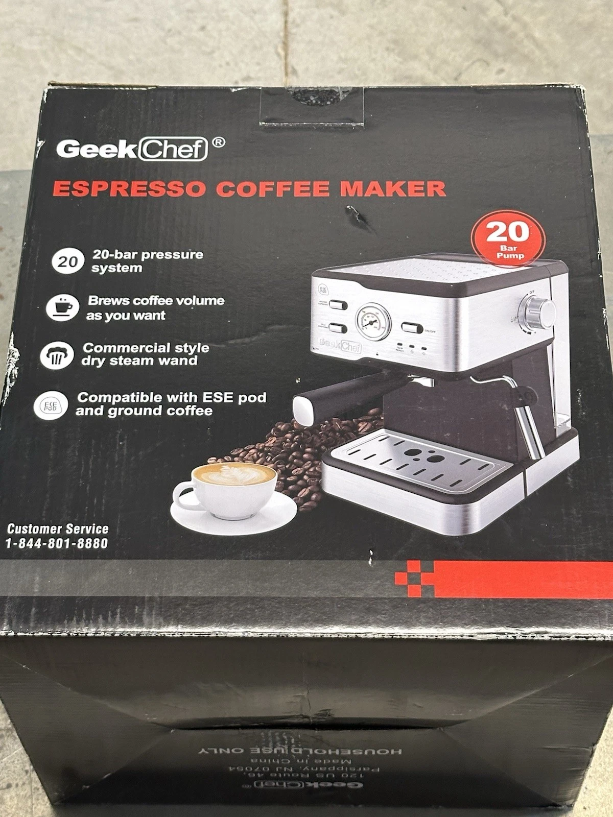 Geek Chef Espresso Machine Coffee Maker 20 Bar Pressure Pod Ground Silver