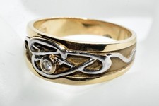 Vintage Clogau Welsh Gold Diamond Band Ring 9ct Size O - White and Yellow Gold
