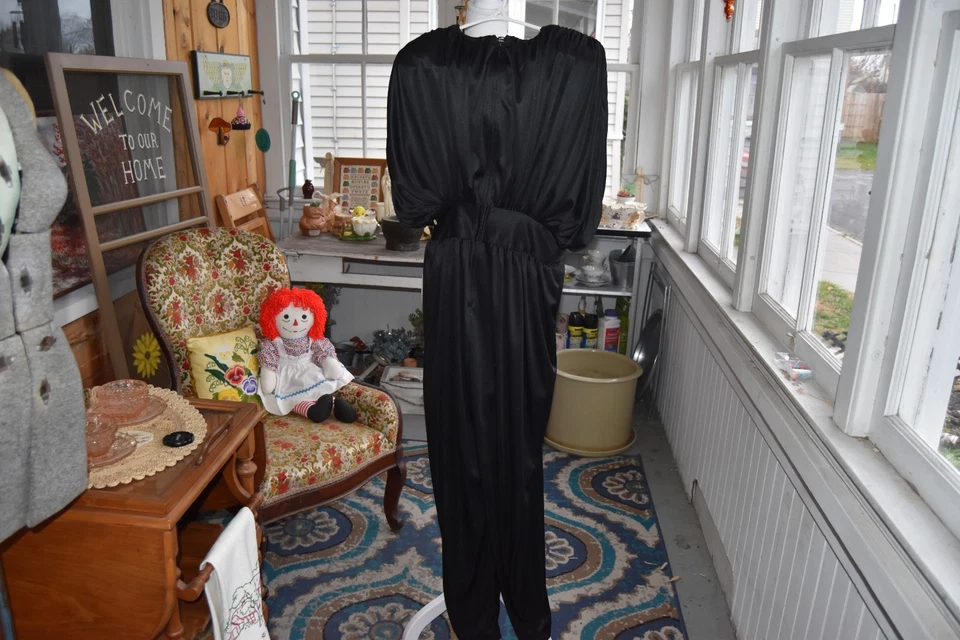 Vintage 1980s Black Shiny Jumpsuit Polyester JC Penney 11/12 P or Modern Medium - Image 2 of 4