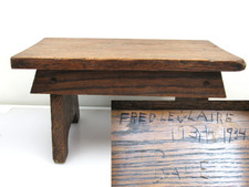 1931 Arts & Crafts Oak Foot Stool Antique Mission CARVED INSCRIPTION 1934 1930s