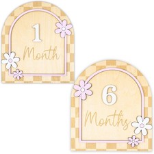 Daisy Flower Baby Monthly Milestone Cards - Wooden Monthly Milestone Double S...