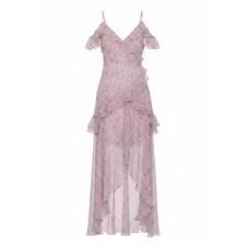 ASTR The Label Womens Ruffle Maxi Dress in Lilac Purple Multi Floral Romanic M