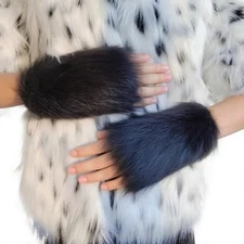  Faux Fur Arm Warmers Winter Knit Fingerless Hand Warmer Warm Fleece Black