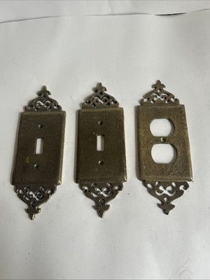 Vintage Switchplate /outlet covers ornate hammered brass Hardware SET 3