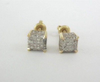 14K MASSIVE GELBGOLD WÜRFEL NATÜRLICHER DIAMANT SCHRAUB OHRRINGE MODESTÜCK 