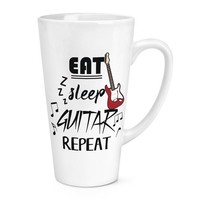 Eat Sleep Gitarre Dupliziert 483Ml Groß Latte Becher Musik Rock Gitarrist Lustig