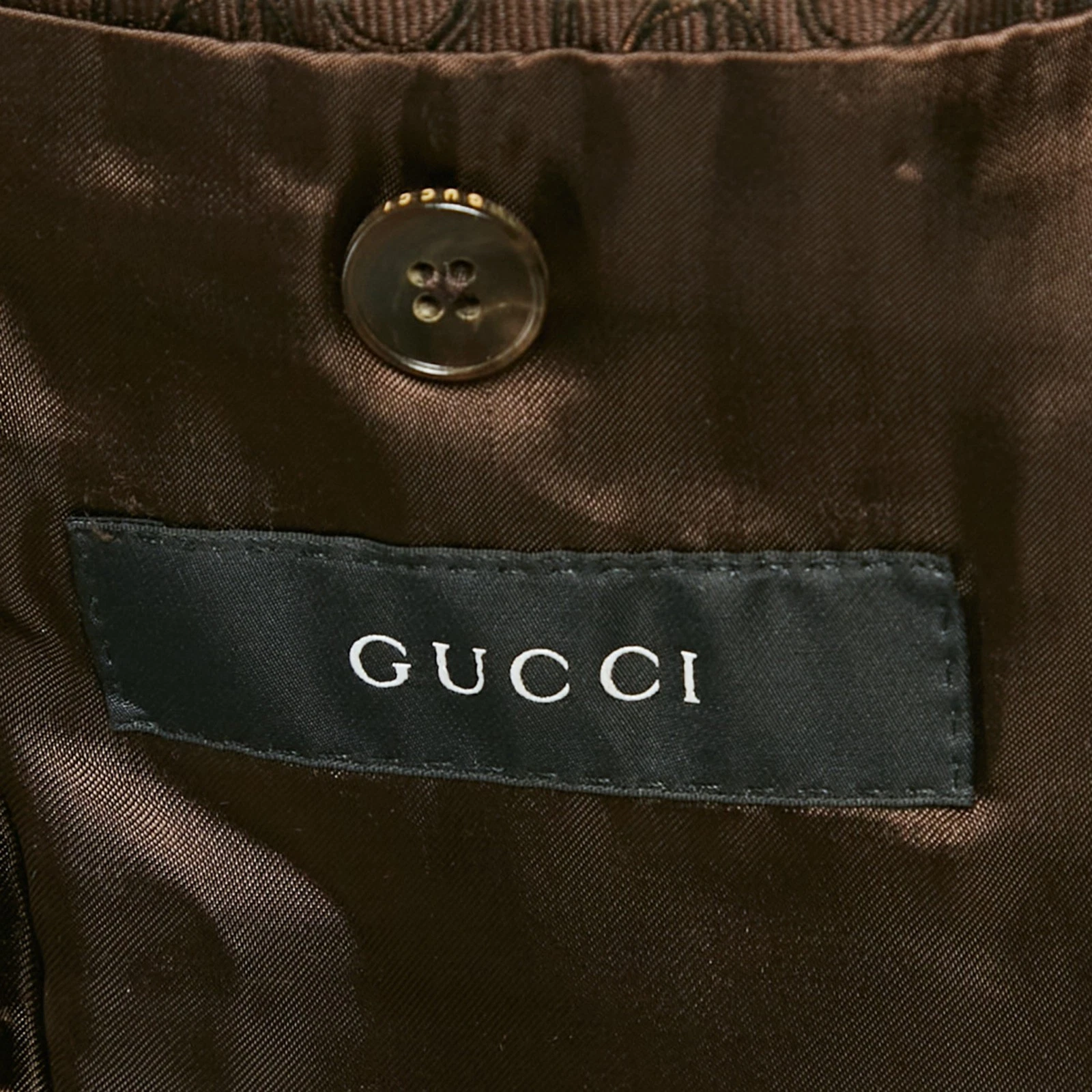 Gucci Blazer monopetto jacquard marrone a punta di cavallo L