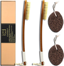-17.71Inch Natural Stiff Sisal Bristles Anti-Slip Long Handle Bath Brush