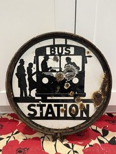 Vtg 1940s Original Double Sided Porcelain Bus Station Sign Public Service