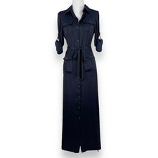 Madewell Shirtdress Womens Small Navy Blue Button Front Satin Utility