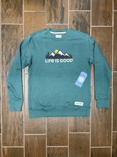 LIFE IS GOOD Crew Neck Sweatshirt Men size Medium Mountain Scene Green Pullover