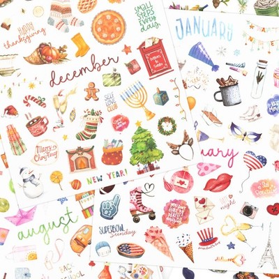 8 Sheets Aesthetic Monthly Planner Stickers 6 x 8 Inch Colorful Set