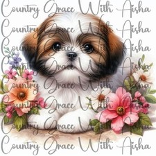 Sublimation Print Puppy Floral Ready To Press Paper Ink Heat Transfer