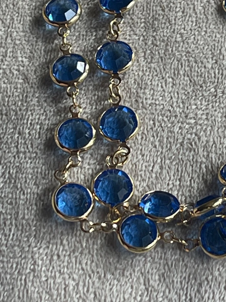 Conjunto de bisel azul Swarovski collar pendientes pulsera chapado en oro firmado Foto 2 de 4