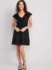 Old Navy Black Ruffle Sleeve Tiered Dress Women’s Medium Flutter Sleeve Midi 