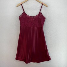 VICTORIAS SECRET Nightgown M 90s Gold Label Slip Lingerie Lace Trim Red VTG