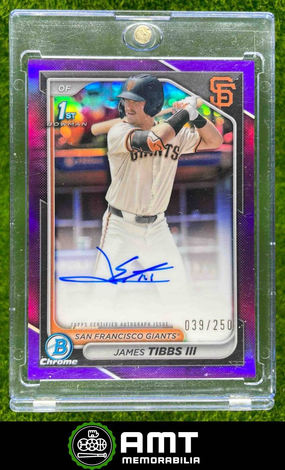 James Tibbs III 2024 Bowman Draft 39/250 Chrome Auto Purple Giants #CPA-JT