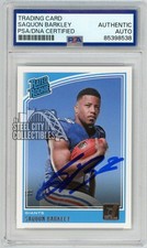 Saquon Barkley 2018 Donruss Rated Rookie Autograph Card #306 PSA/DNA (Smear). rookie card picture