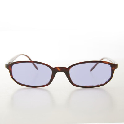 Small Tortoiseshell Rectangle Purple Lens Vintage Sunglasses  display picture 2