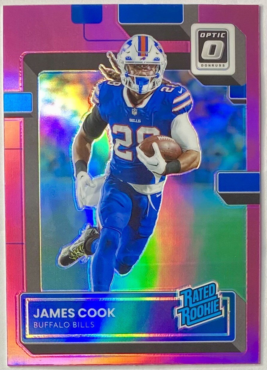 2022 Panini Optic #215 James Cook Rated Rookie Pink Prizm Bills RC