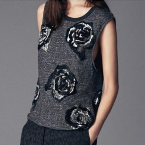AllSaints ärmellos handverziert Perlen Rose Pullover Kratzer Weste Tank Gr. 6