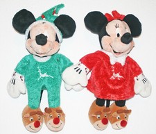 MICKEY MINNIE MOUSE PLUSH DISNEY STORE PAJAMAS PJS LARGE REINDEER SLIPPERS CAPS