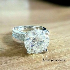 4CT Round Cut Real Moissanite VVS1 Engagement Wedding 925 Silver Ring