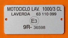 LAVERDA 1000/JOTA LOWER  FRAME  ALUMINIUM HOMOLOGATION PLATE  UNUSED