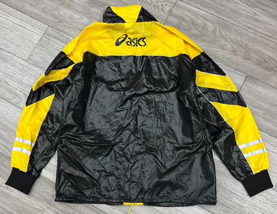 Asics Vintage Nylon Windbreaker Jacket Black Yellow Men's Size M