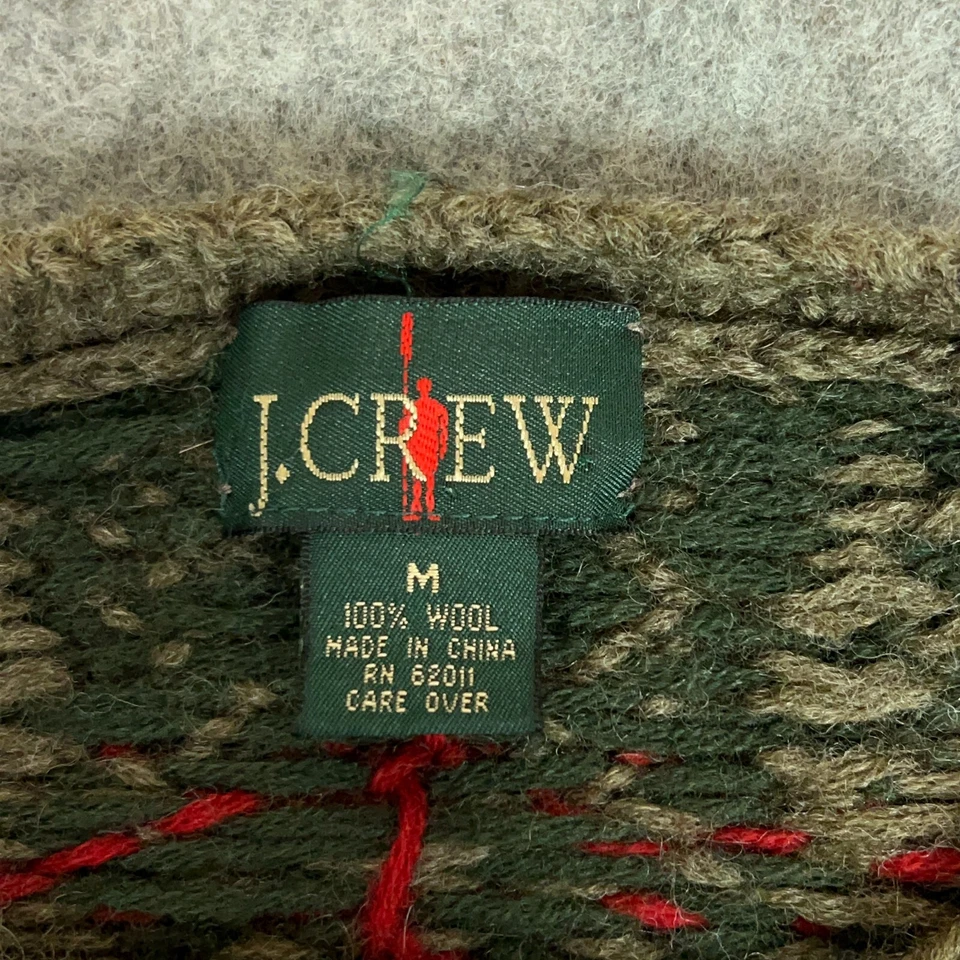 Vtg J Crew Mens Sweater Medium Gray Red Green Wool Oarsman Holiday Tartan Preppy - Image 3 of 4