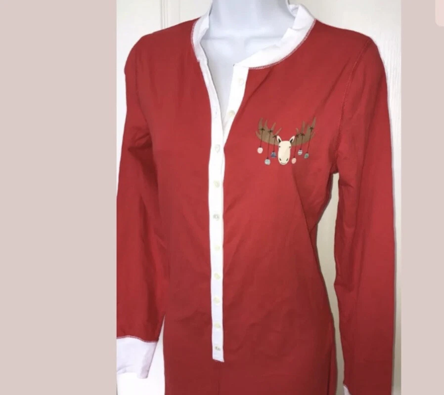 Pijama largo John de algodón rojo J Crew grande de una pieza PJ reno Navidad Foto 3 de 4