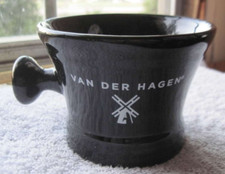 Van Der Hagen Dutch Windmill Shaving Cup Mug Preowned Glossy Black Ceramic Glass